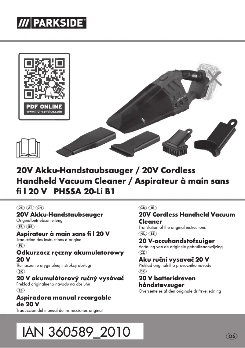 Page 1 de la notice Manuel utilisateur Parkside PHSSA 20-Li B1
