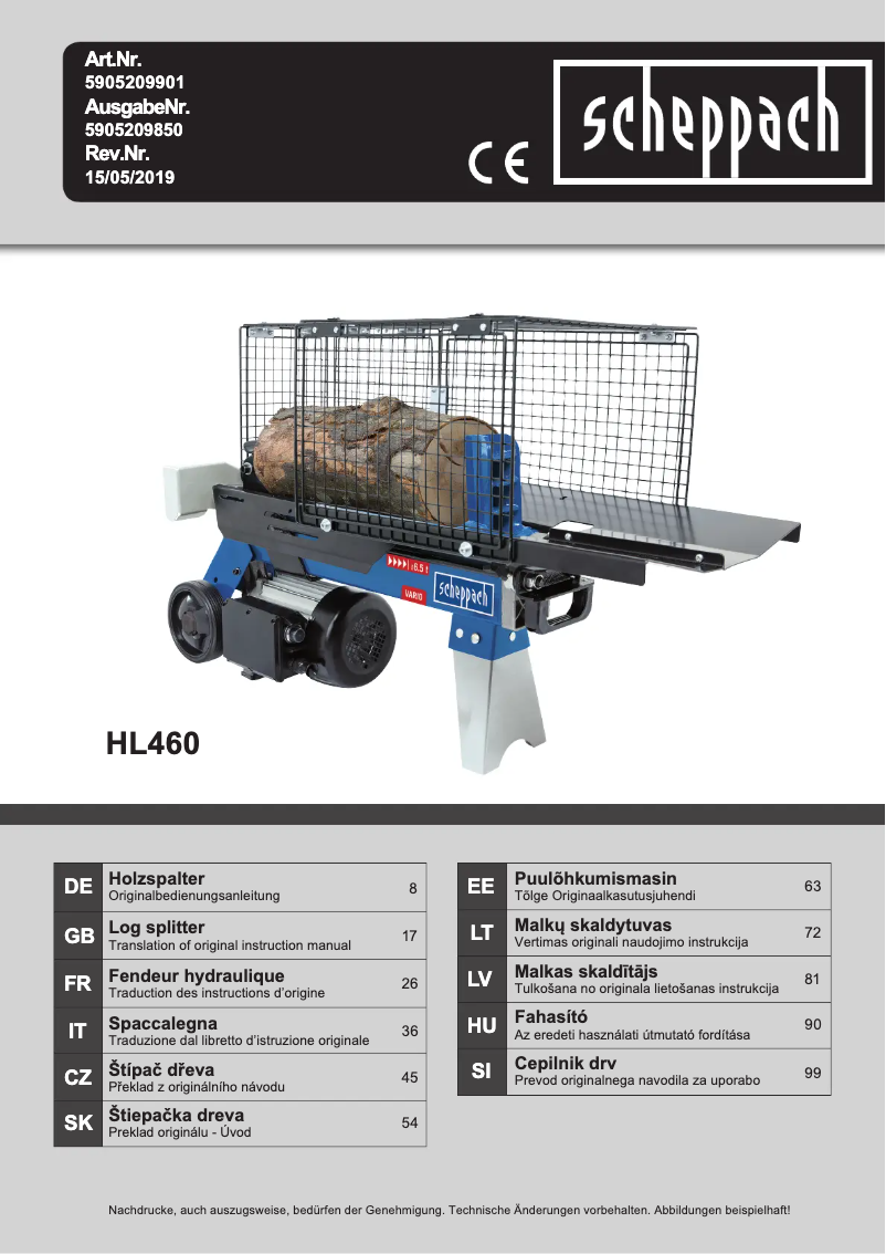 Page n°1 - Manuel utilisateur Scheppach HL460