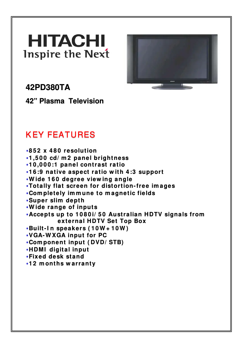 Página 1 del manual Folleto Hitachi 42PD380TA