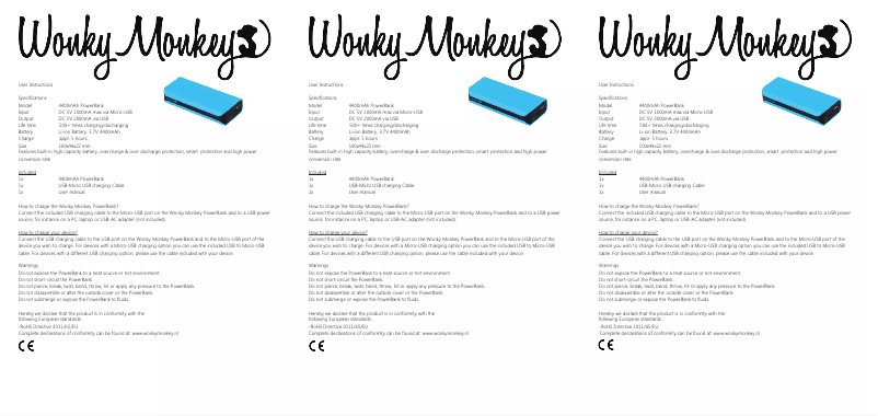 Page n°1 - Manuel utilisateur Wonky Monkey WM PB-4400