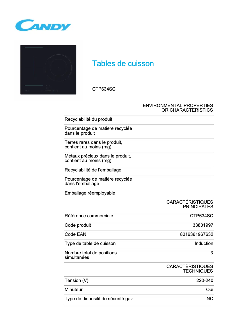 Image de la première page du manuel de l'appareil CTP634SC