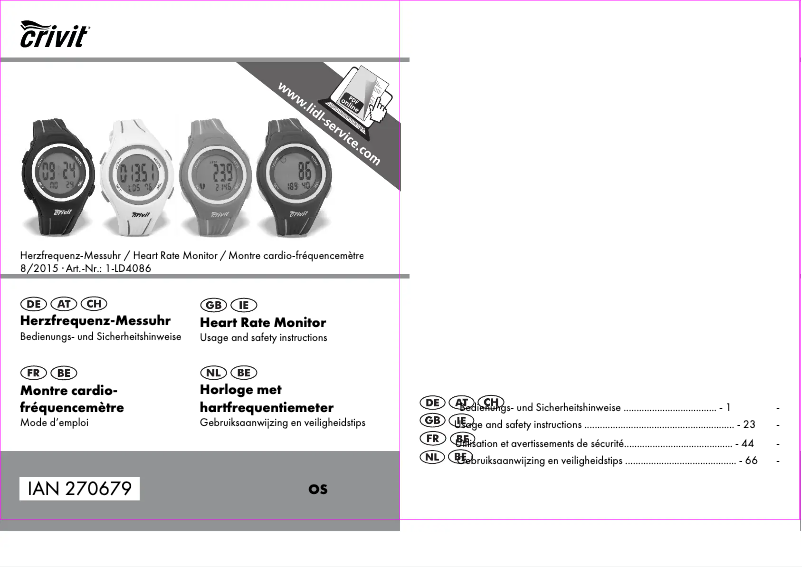 Page 1 de la notice Manuel utilisateur Crivit 1-LD4086