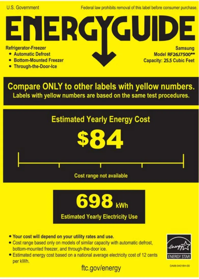 Page 1 de la notice Label énergétique Samsung RF26J7500