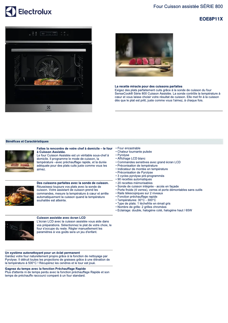 Page 1 de la notice Fiche technique Electrolux EOE8P11X