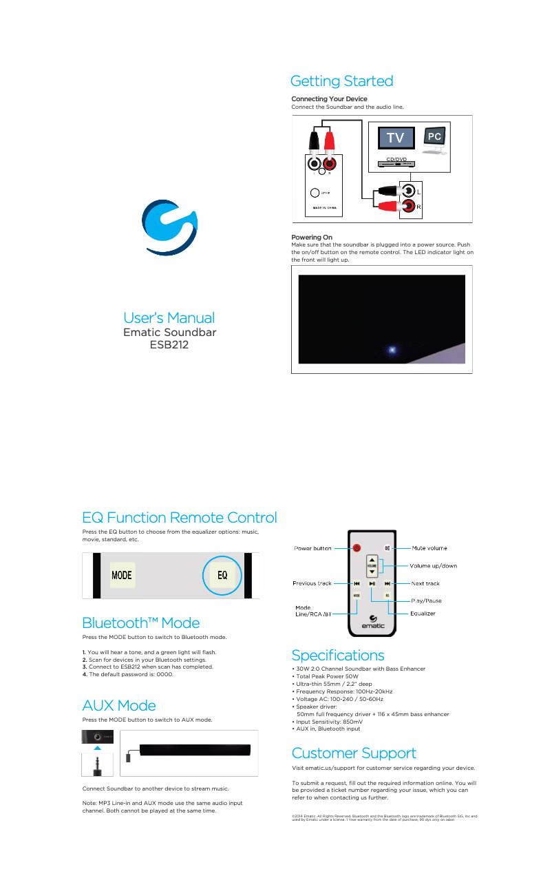Page 1 de la notice Manuel utilisateur Ematic ESB212