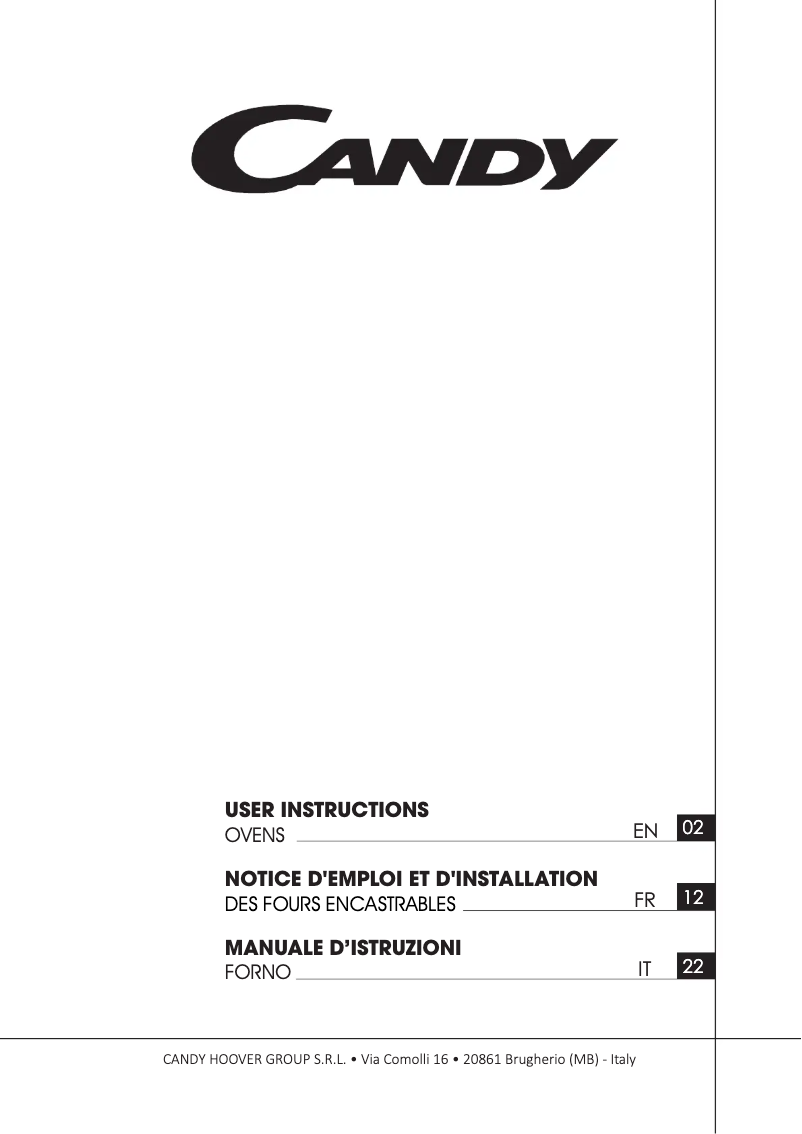 Page n°1 - Manuel utilisateur Candy FCT615X/1