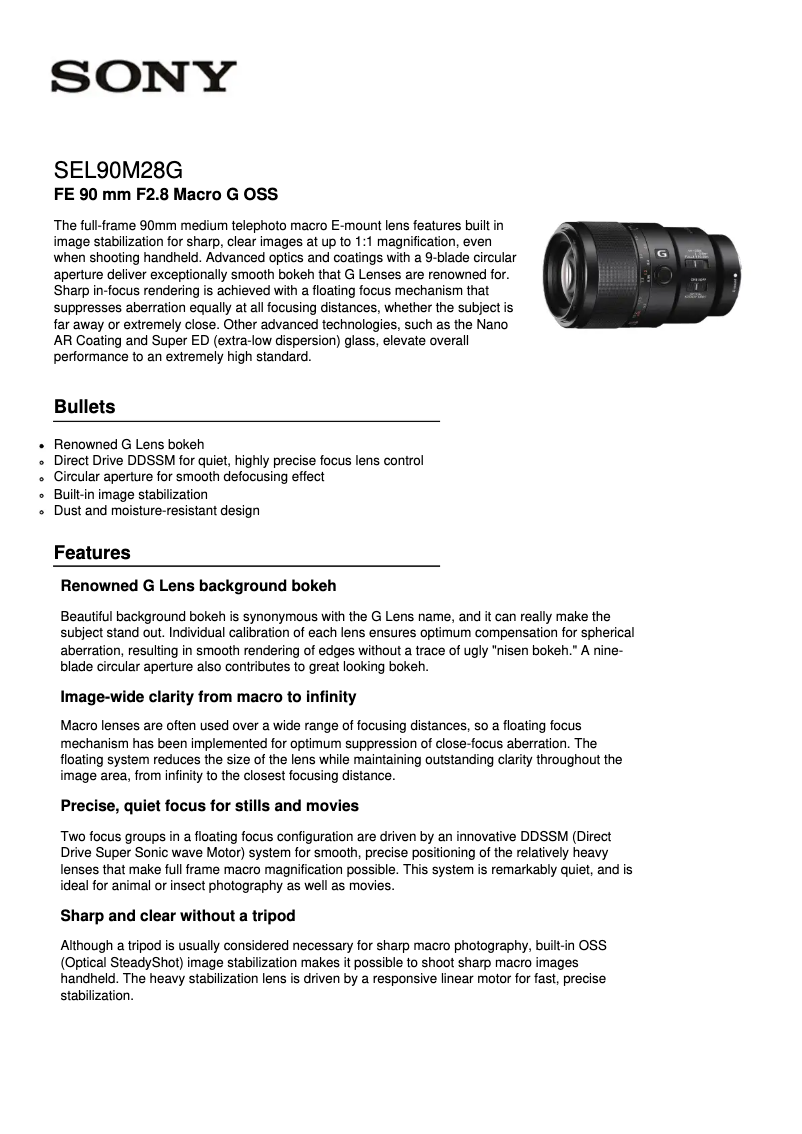 Página 1 del manual Ficha técnica Sony SEL90M28G