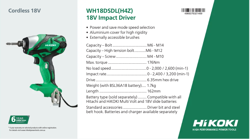 Page n°1 - Fiche technique HiKOKI WH 18DSDL