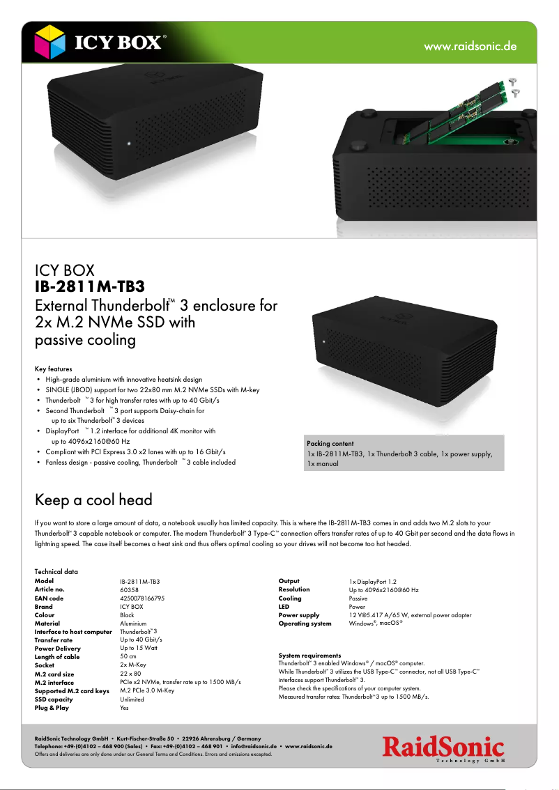 Page 1 de la notice Fiche technique Icy Box IB-2811M-TB3