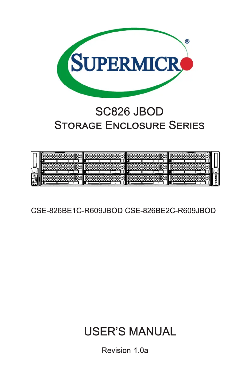 Page 1 de la notice Manuel utilisateur Supermicro CSE-826BE2C-R609JBOD