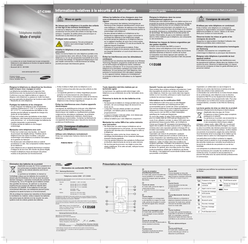 Page 1 de la notice Manuel utilisateur Samsung C3060