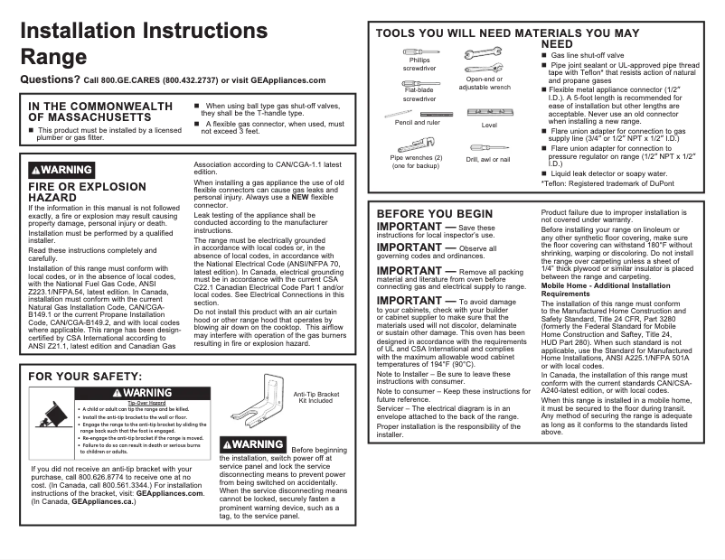 Page 1 de la notice Guide d'installation GE JGB860FEJDS