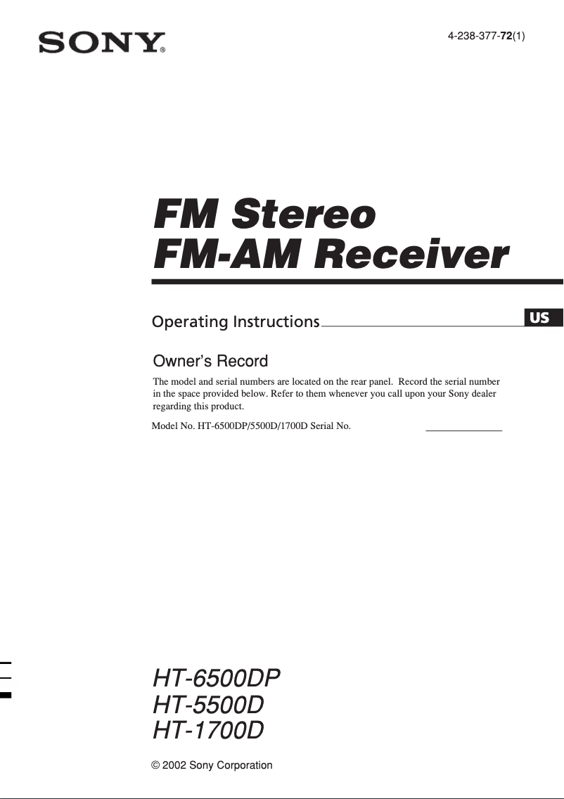 Page 1 de la notice Manuel utilisateur Sony HT-1700D