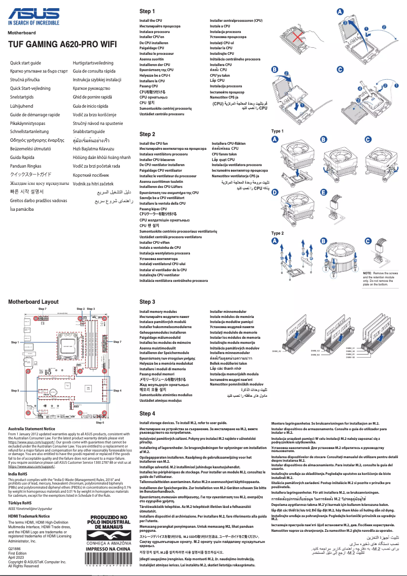 Image de la première page du manuel de l'appareil TUF Gaming A620-PRO WIFI