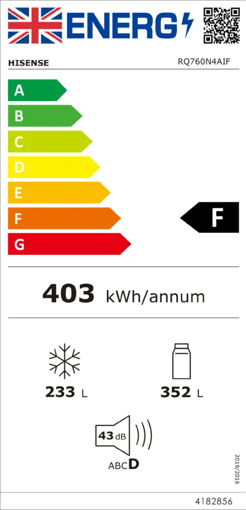 Page 1 de la notice Label énergétique Hisense RQ760N4AIF