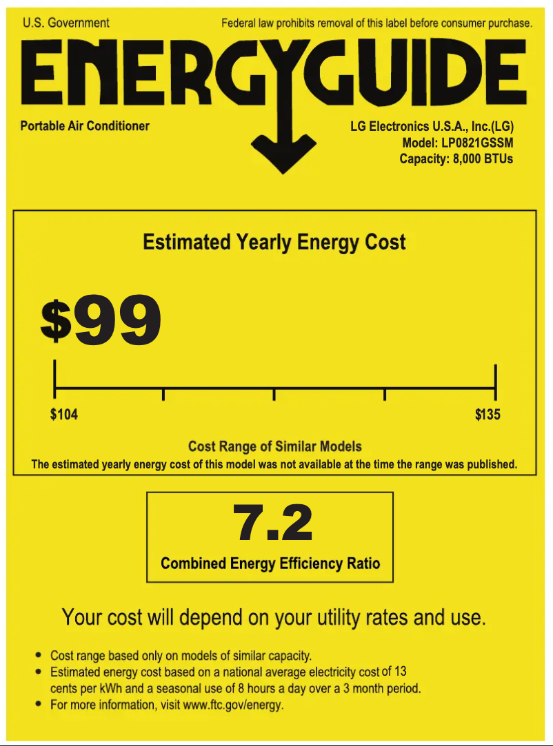 Page 1 de la notice Label énergétique LG LP0821GSSM