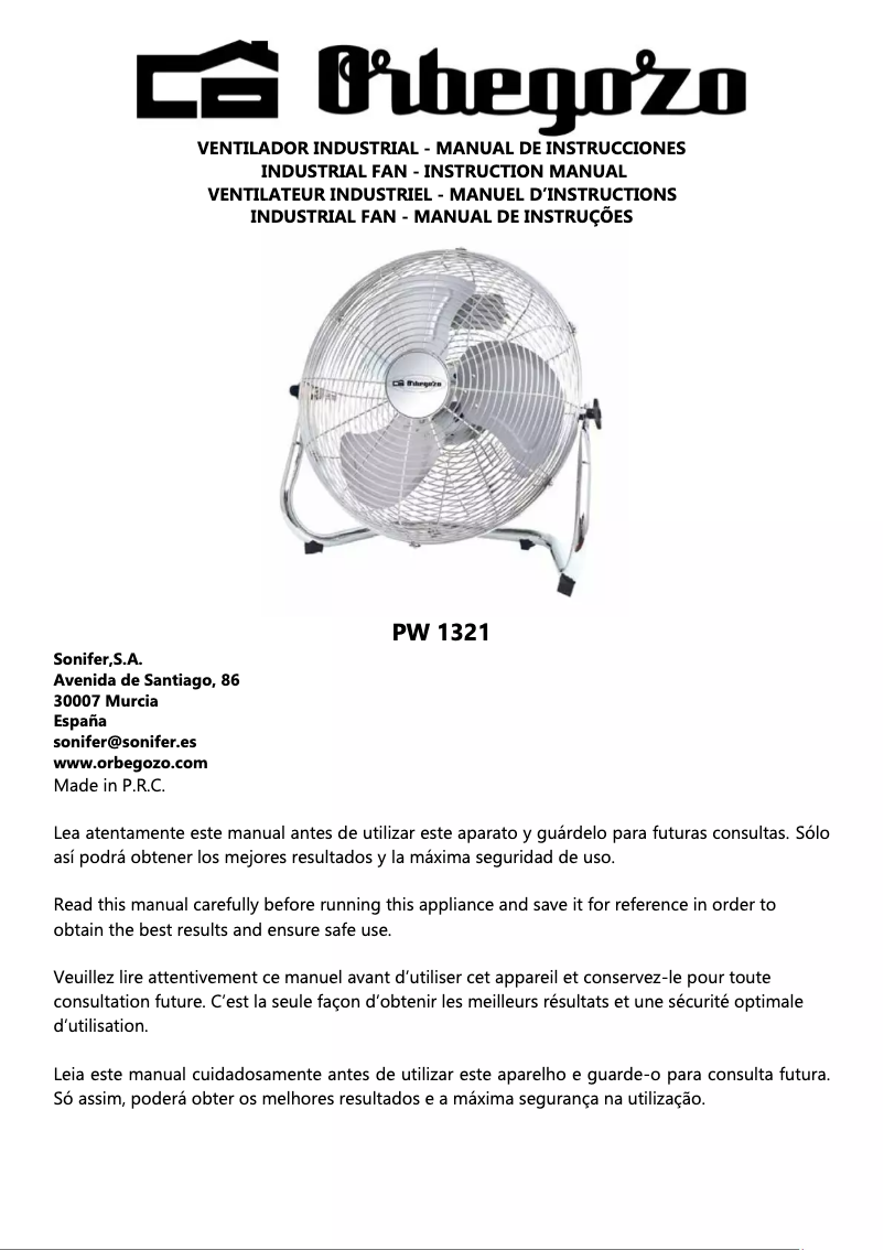 Página 1 del manual Manual de usuario Orbegozo PW 1321