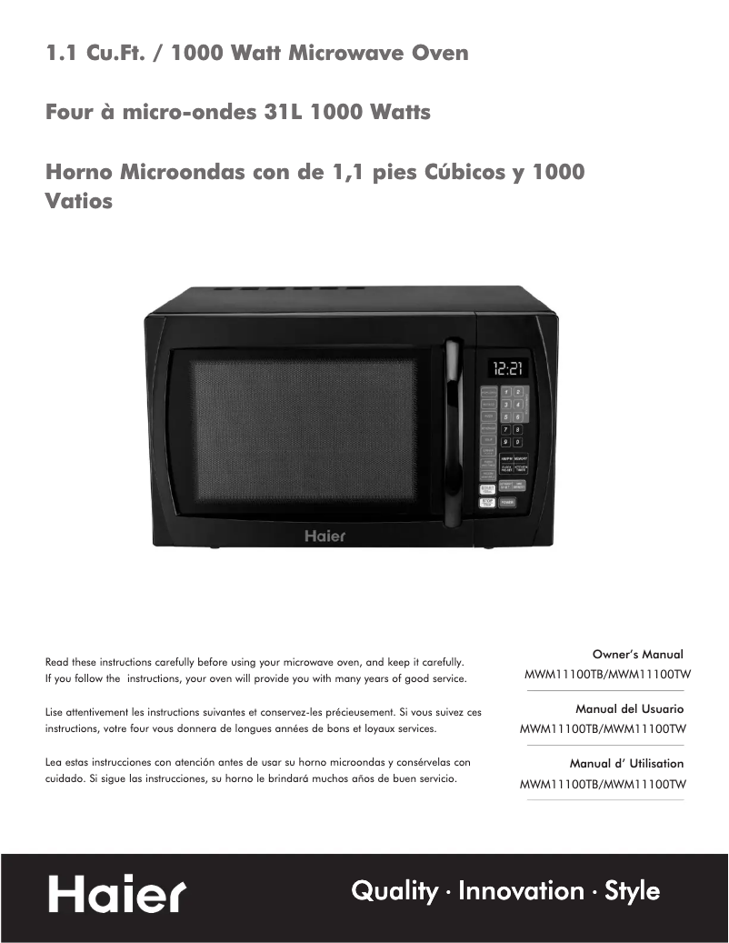 Page 1 de la notice Manuel utilisateur Haier MWM11100TB