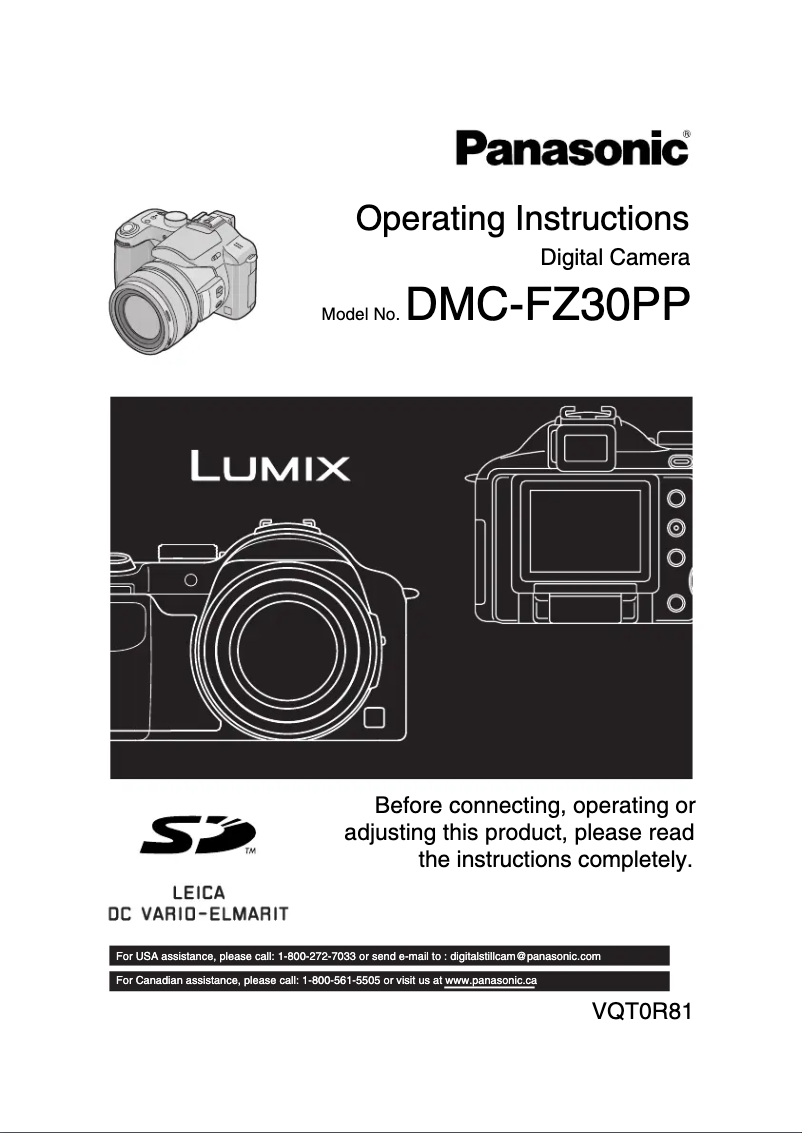 Page 1 de la notice Manuel utilisateur Panasonic Lumix DMC-FZ30PP