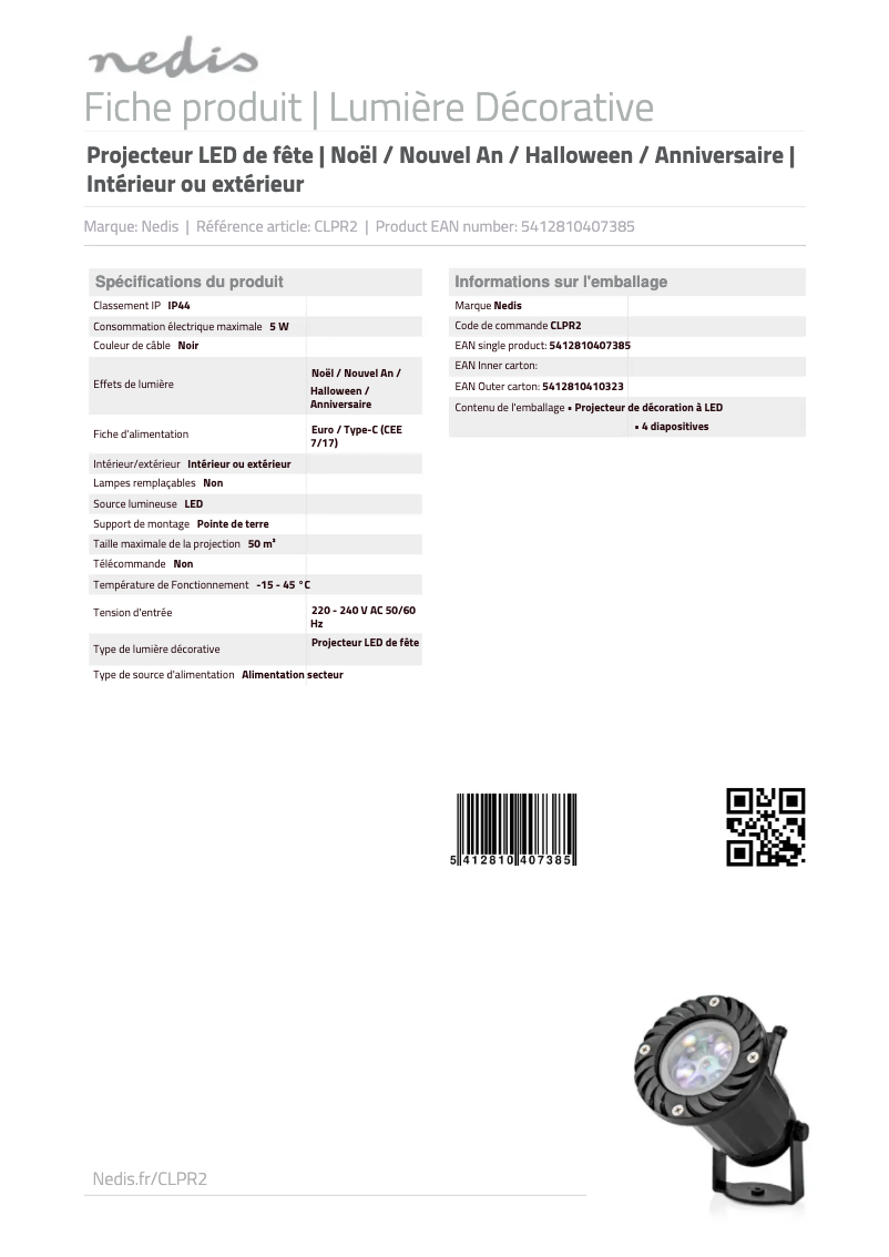 Page n°1 - Manuel utilisateur Nedis CLPR2