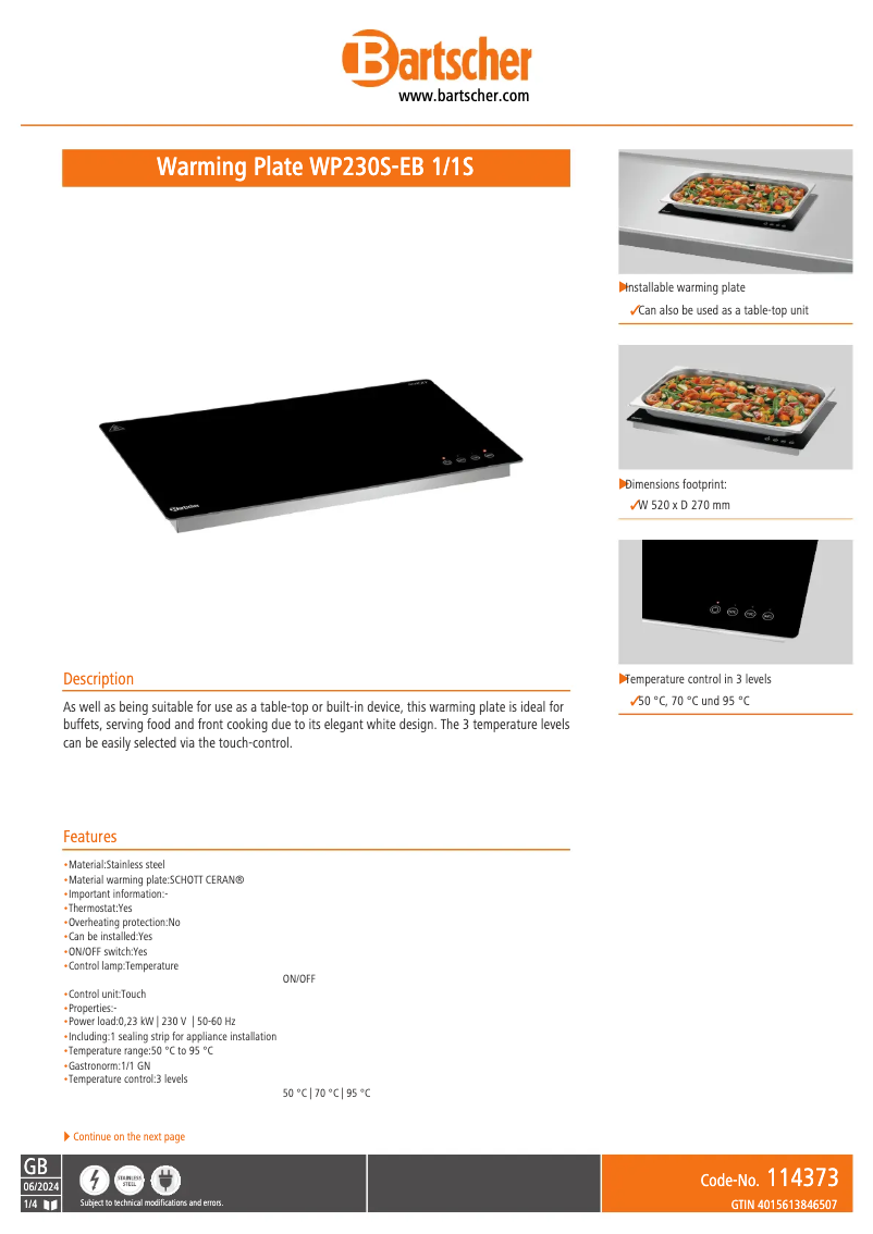 Image de la première page du manuel de l'appareil WP230S-EB 1/1S