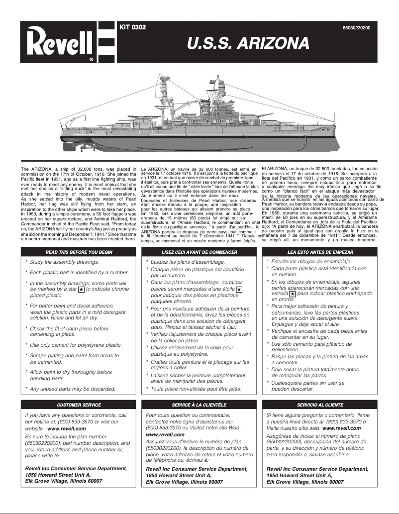 Page n°1 - Manuel utilisateur Revell USS Arizona Battleship