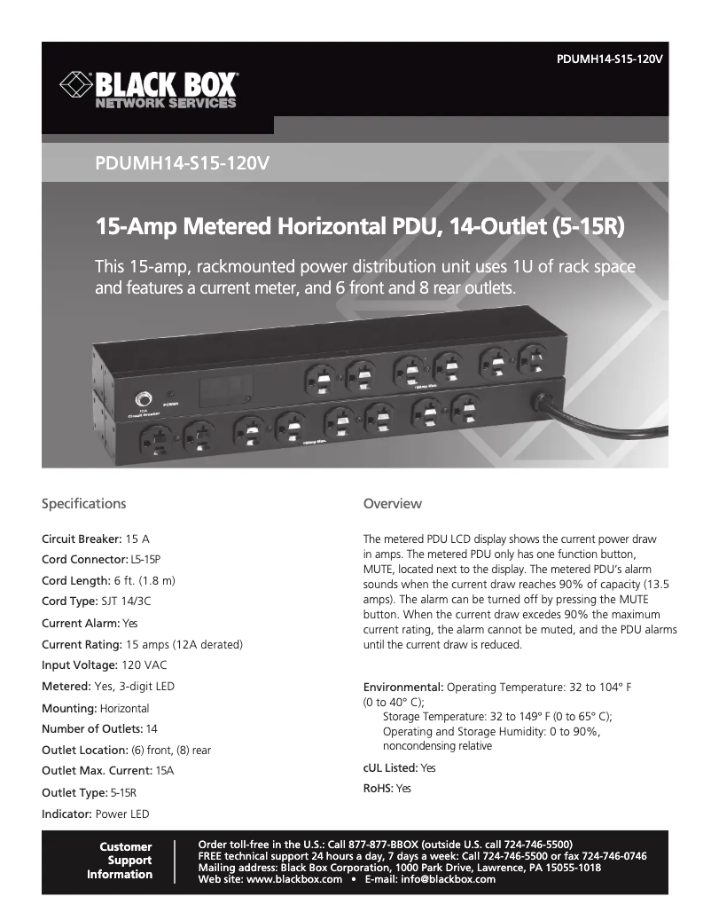 Page n°1 - Manuel utilisateur Black Box PDUMH14-S20-120V
