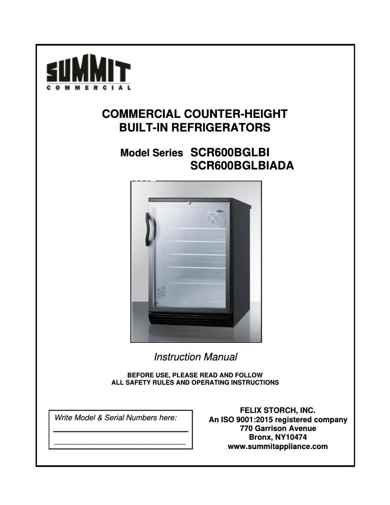 Page 1 de la notice Manuel utilisateur Summit SCR600BGLBIADA