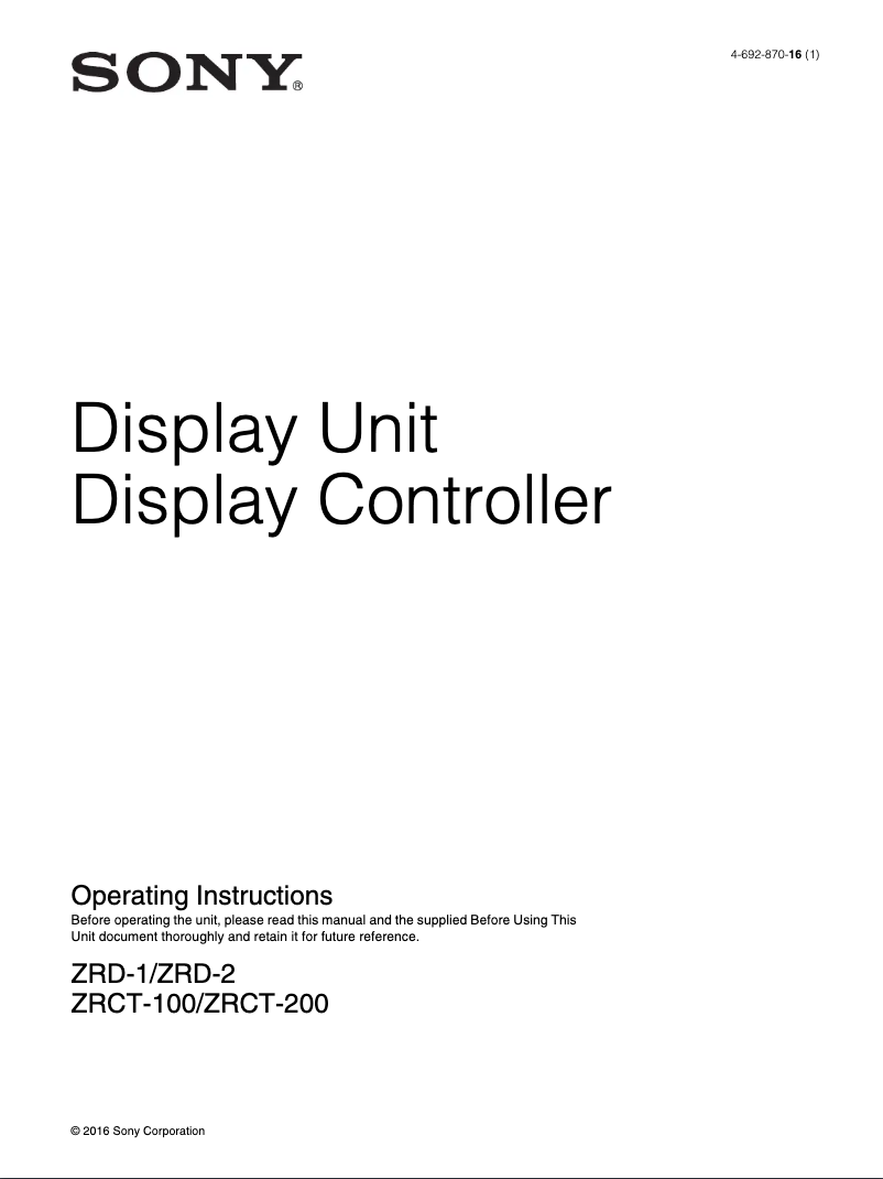 Page 1 de la notice Manuel utilisateur Sony ZRD-1