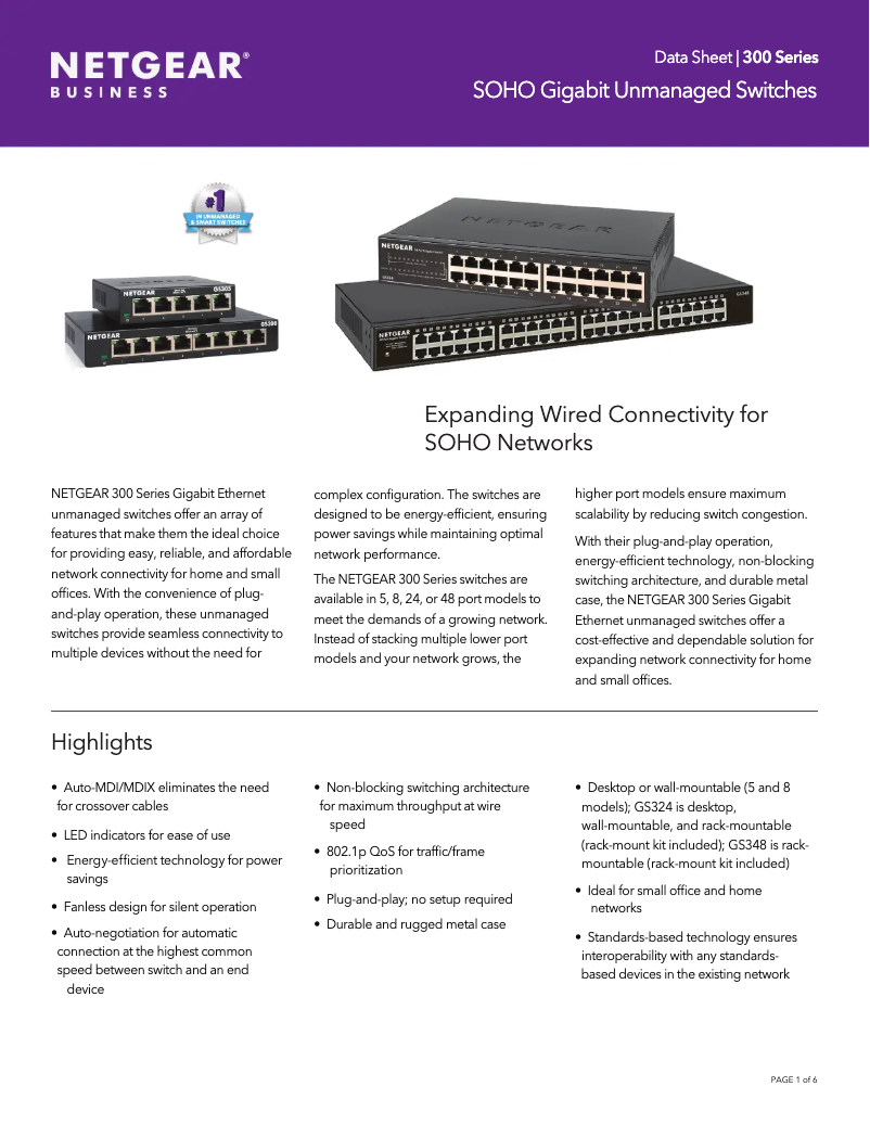 Page n°1 - Fiche technique Netgear GS324v2