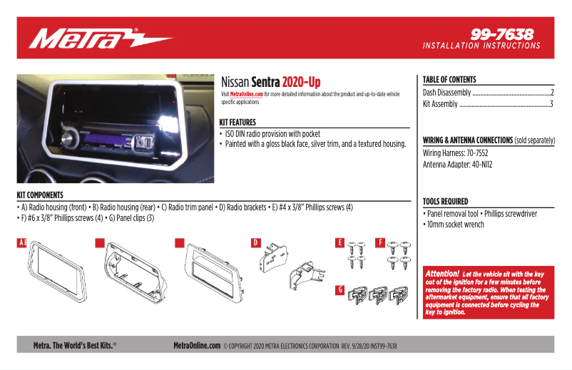 Page 1 of the manual Installation Guide Metra 99-7638
