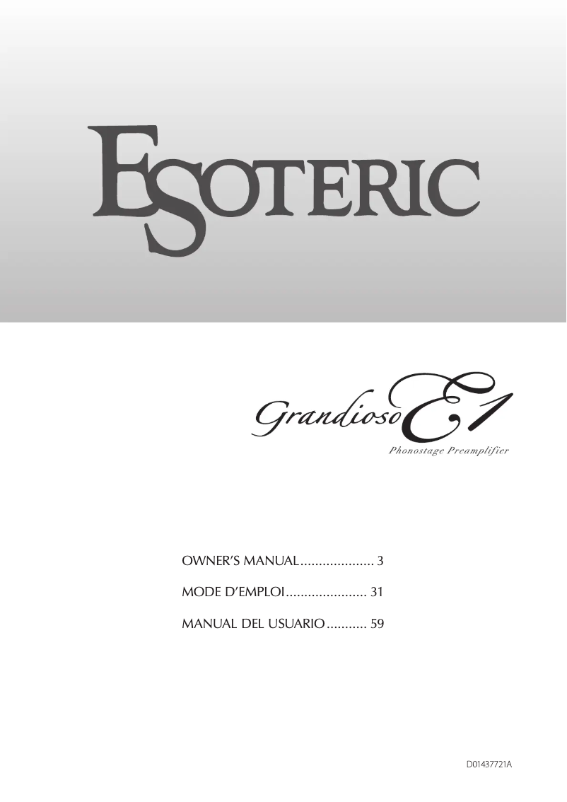 Page n°1 - Manuel utilisateur Esoteric Grandioso E1
