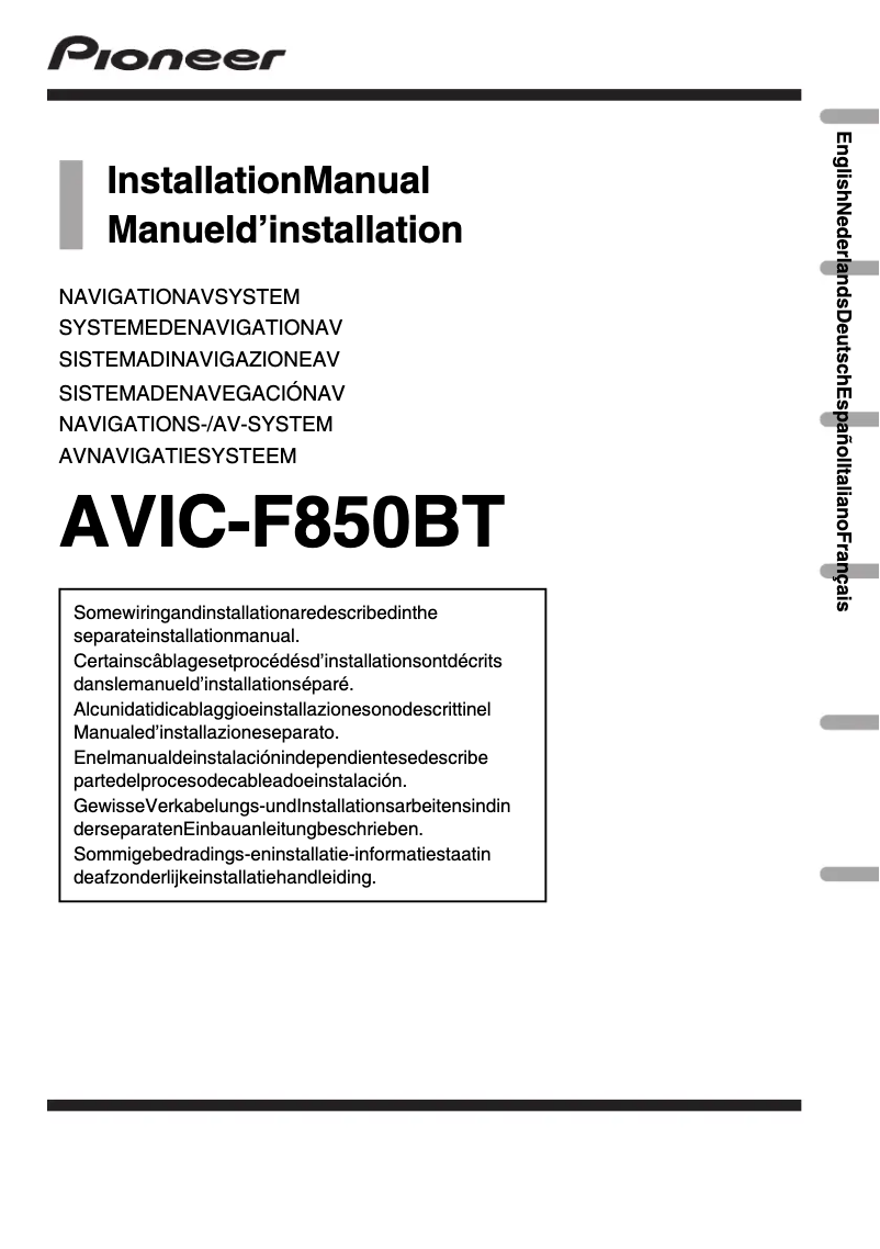 Page n°1 - Guide d'installation Pioneer AVIC-F850BT