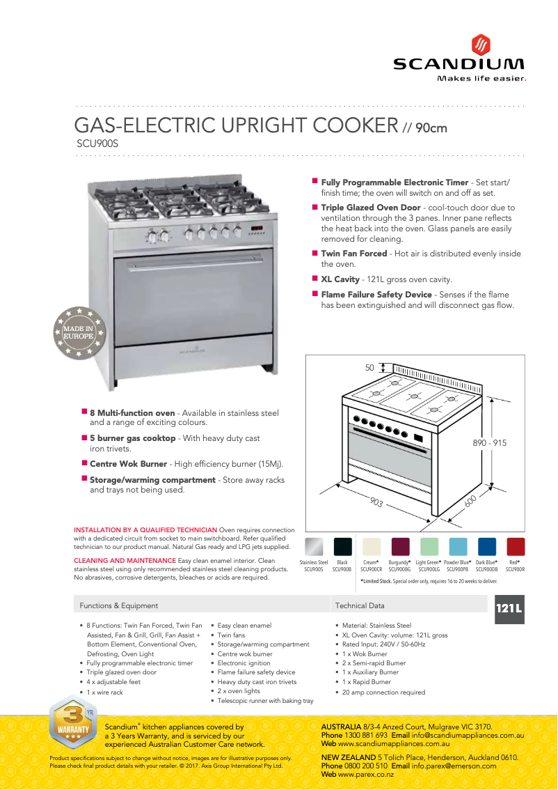 Page 1 de la notice Fiche technique Scandium SCU900S