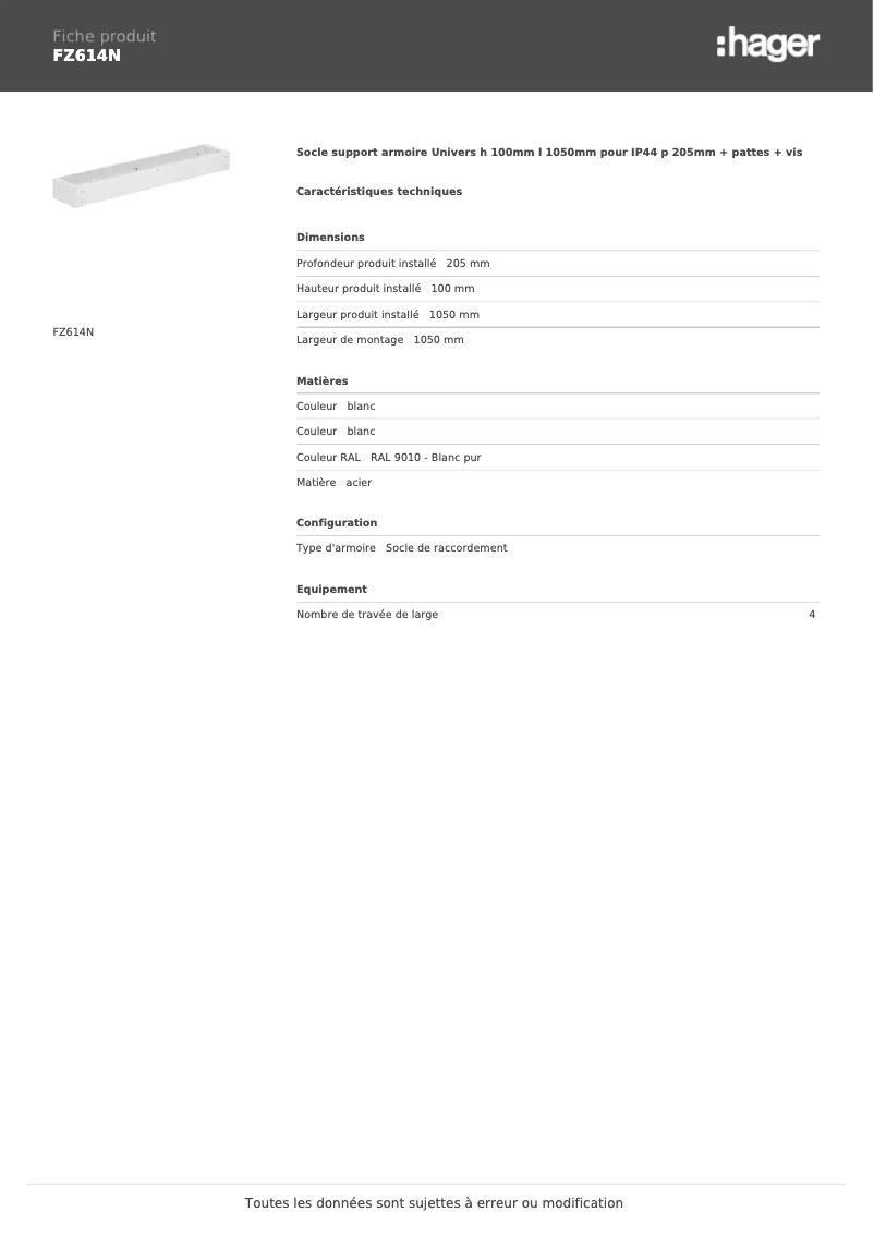 Page n°1 - Manuel utilisateur Hager FZ614N