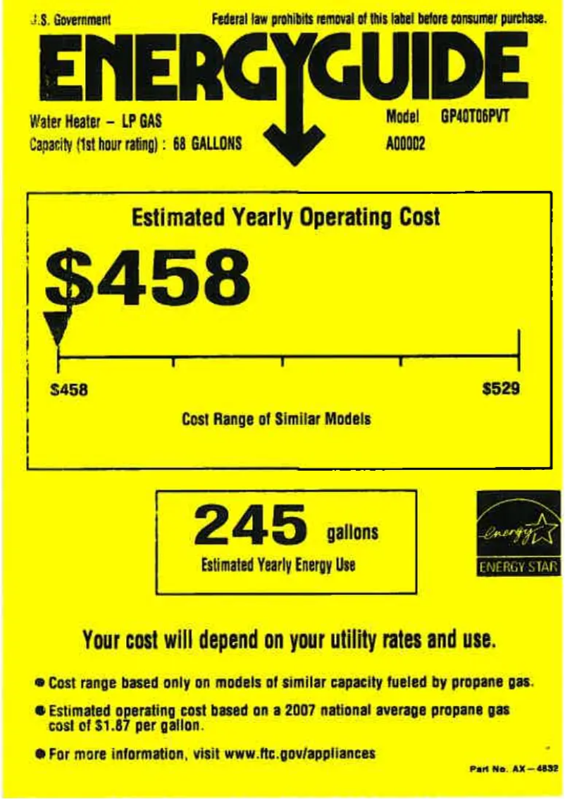 Page n°1 - Label énergétique GE GP40T06PVT