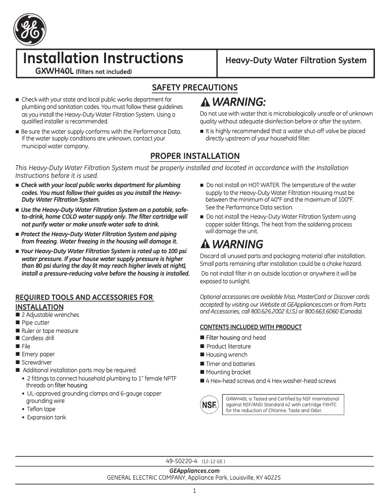 Image de la première page du manuel de l'appareil GXWH47J