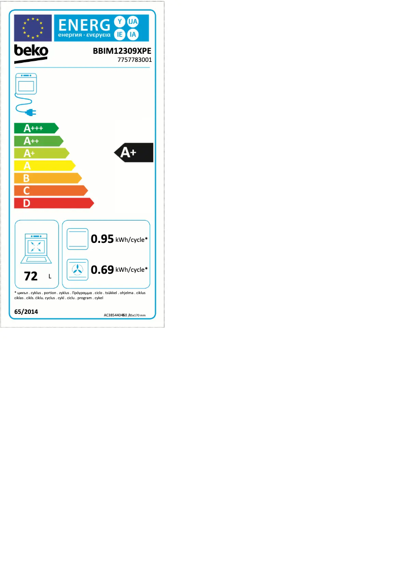 Page 1 de la notice Label énergétique Beko BBIM12309XPE
