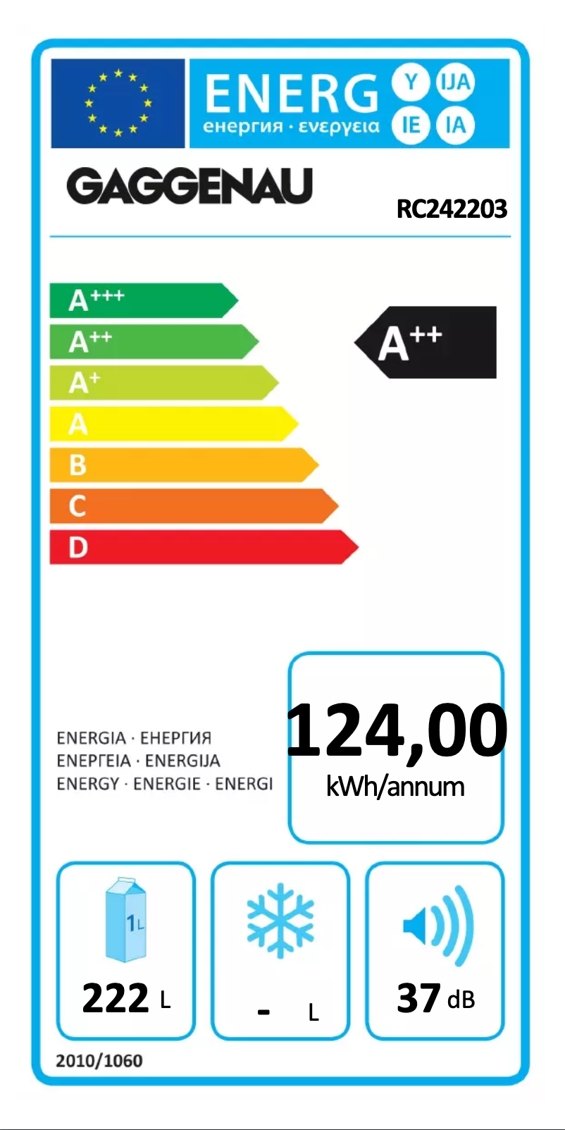 Page n°1 - Label énergétique Gaggenau RC242203