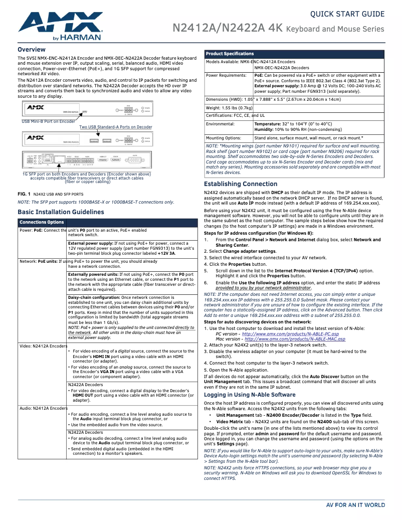 Page n°1 - Guide de démarrage rapide AMX NMX-ENC-N2412A