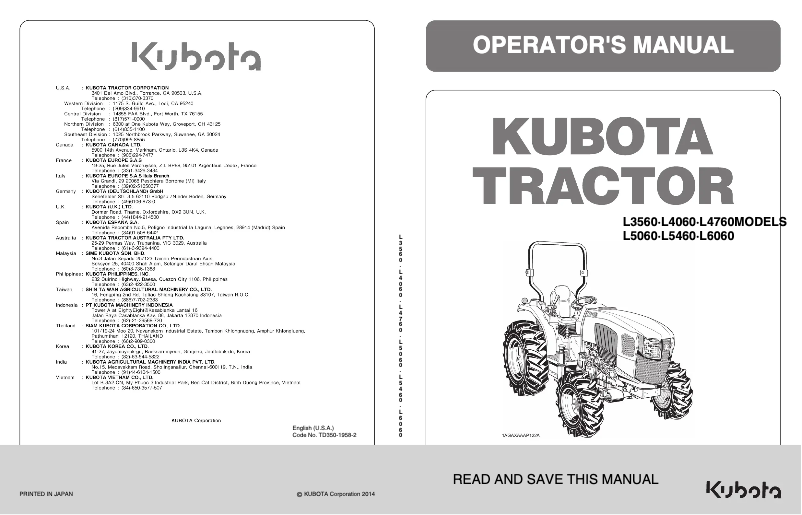 Page 1 de la notice Manuel utilisateur Kubota L3560DTRC
