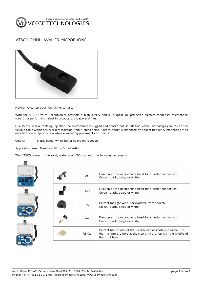 Page 1 de la notice Manuel utilisateur Voice Technologies VT500
