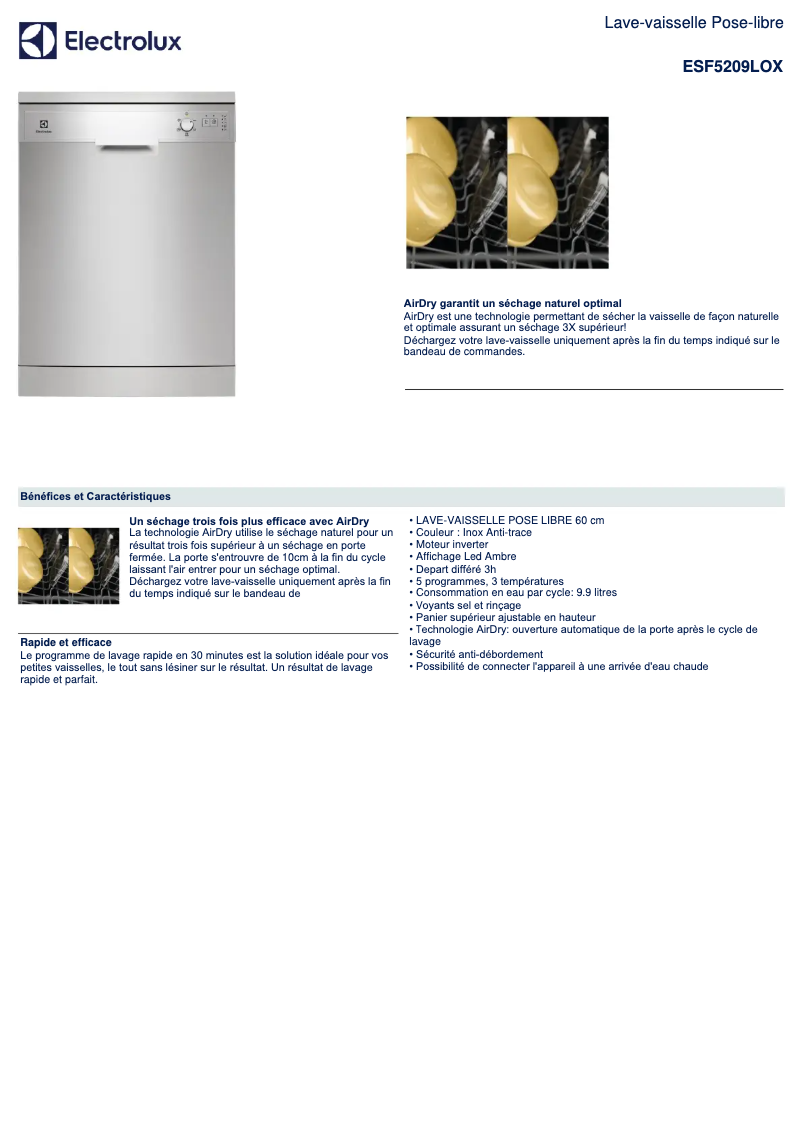 Image de la première page du manuel de l'appareil ESF5209LOX