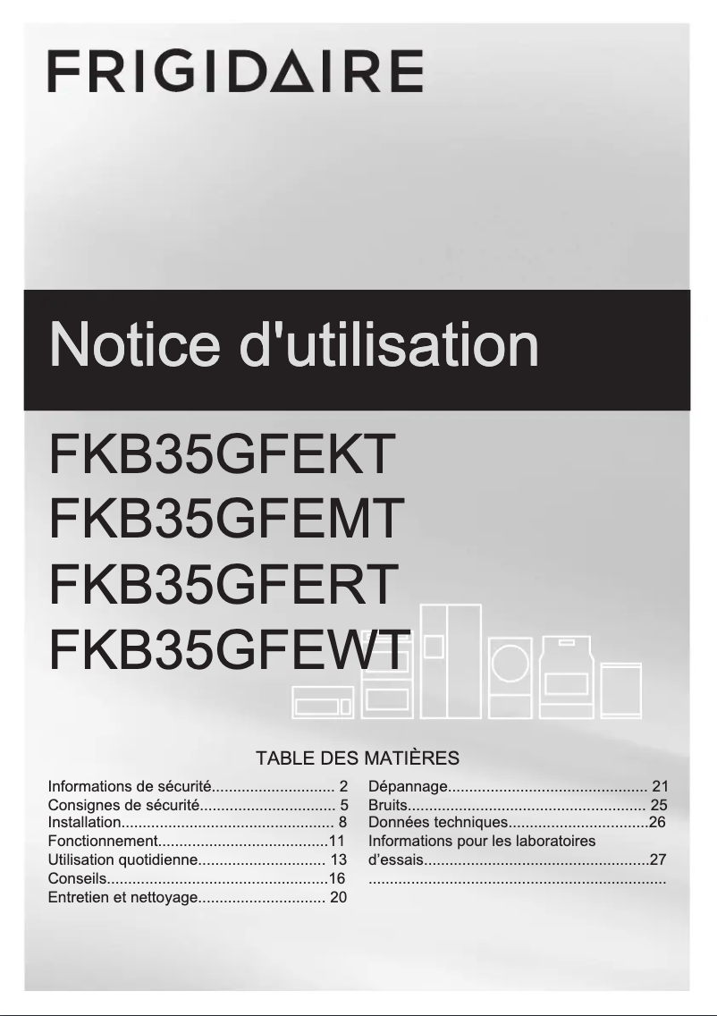 Page 1 de la notice Manuel utilisateur Electrolux FKB35GFEKT