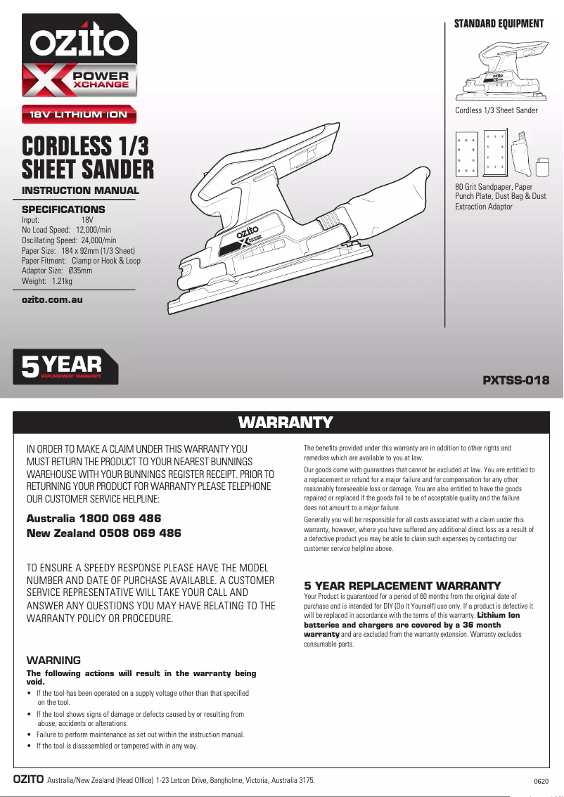Page n°1 - Manuel utilisateur Ozito PXTSS-018