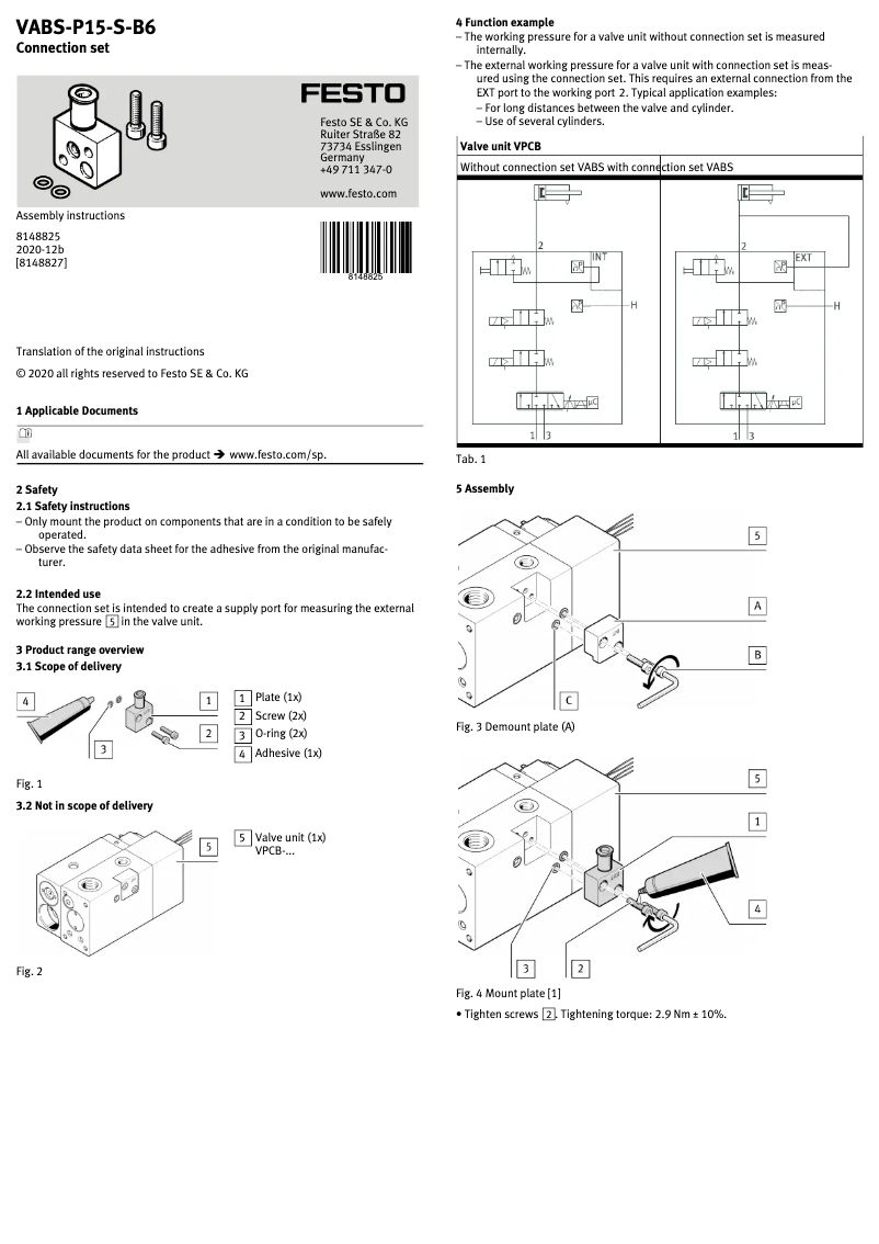 Image de la première page du manuel de l'appareil VABS-P15-S-B6