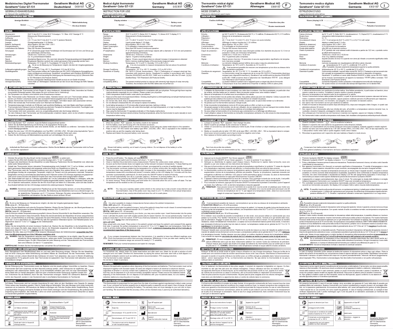 Page 1 de la notice Manuel utilisateur Geratherm Color