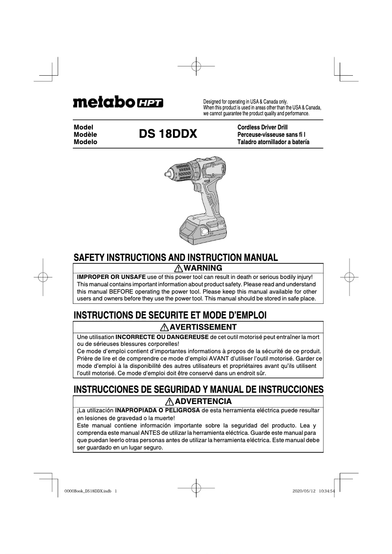 Page 1 of the manual User Manual Metabo DS18DDX