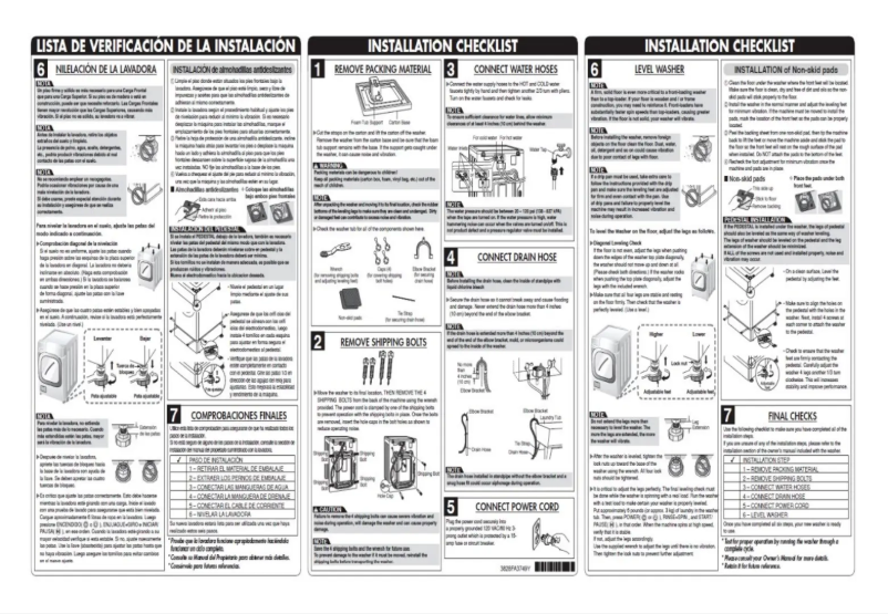 Page n°1 - Guide d'installation LG WM3470CM