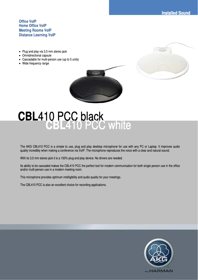 Page 1 de la notice Fiche technique AKG CBL410 PCC